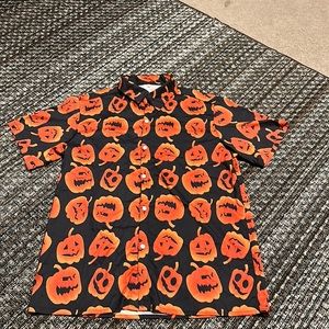 Halloween Button Up Shirt Pumpkins Medium